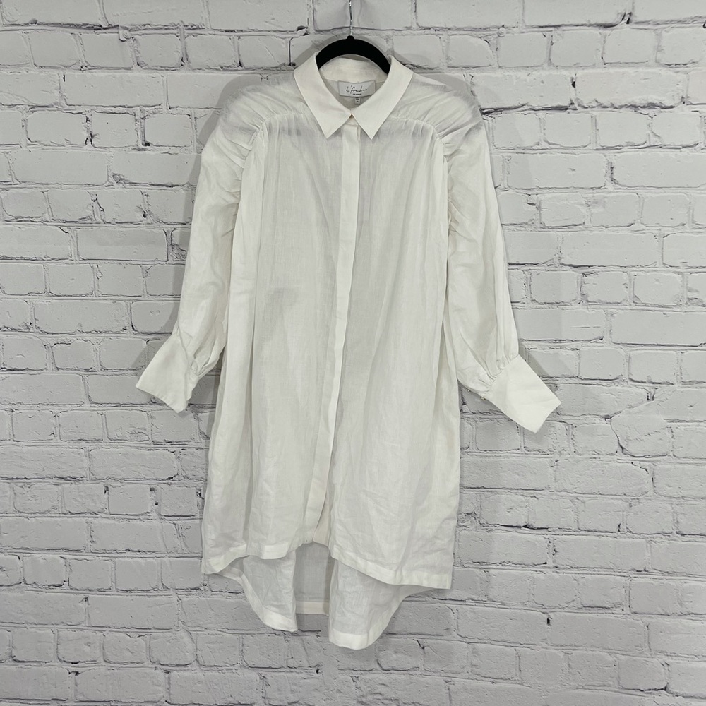 L’Academie White Linen Midi Dress